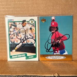 Two Signed Hall of Famer Dennis Eckersley Trading Cards